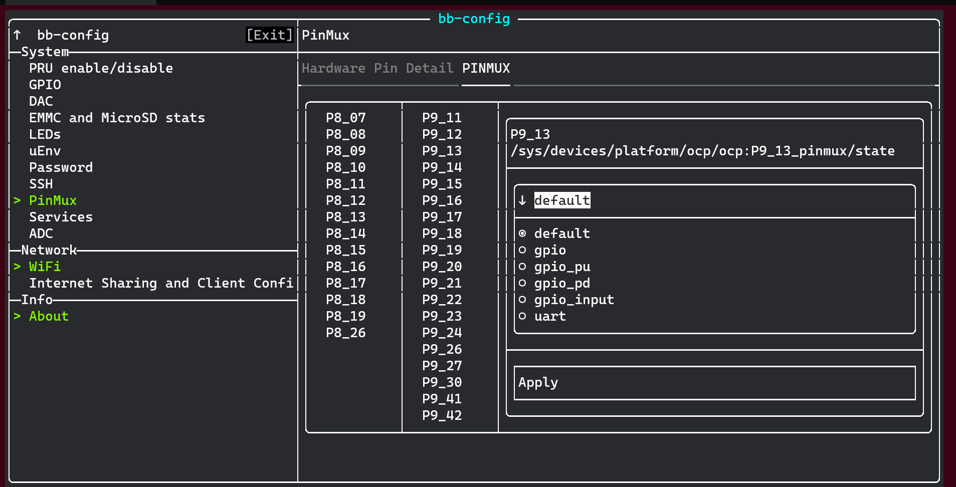 pinmux config