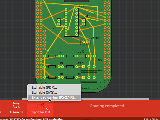 Choosing "Extended Gerber" in Fritzing